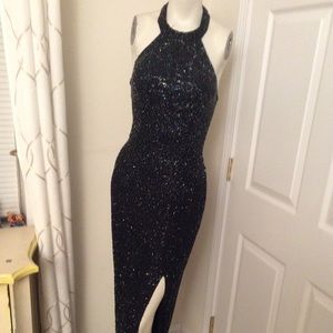 Black beaded silk gown,SZ Small